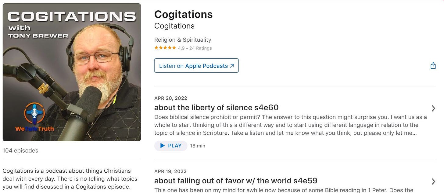 Screen capture of the Cogitations Podcast by Tony Brewer.