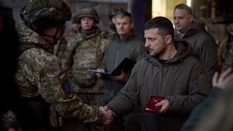 The day before his visit to the United States, Zelensky was in Bakhmut himself, handing out awards to soldiers defending the city.  