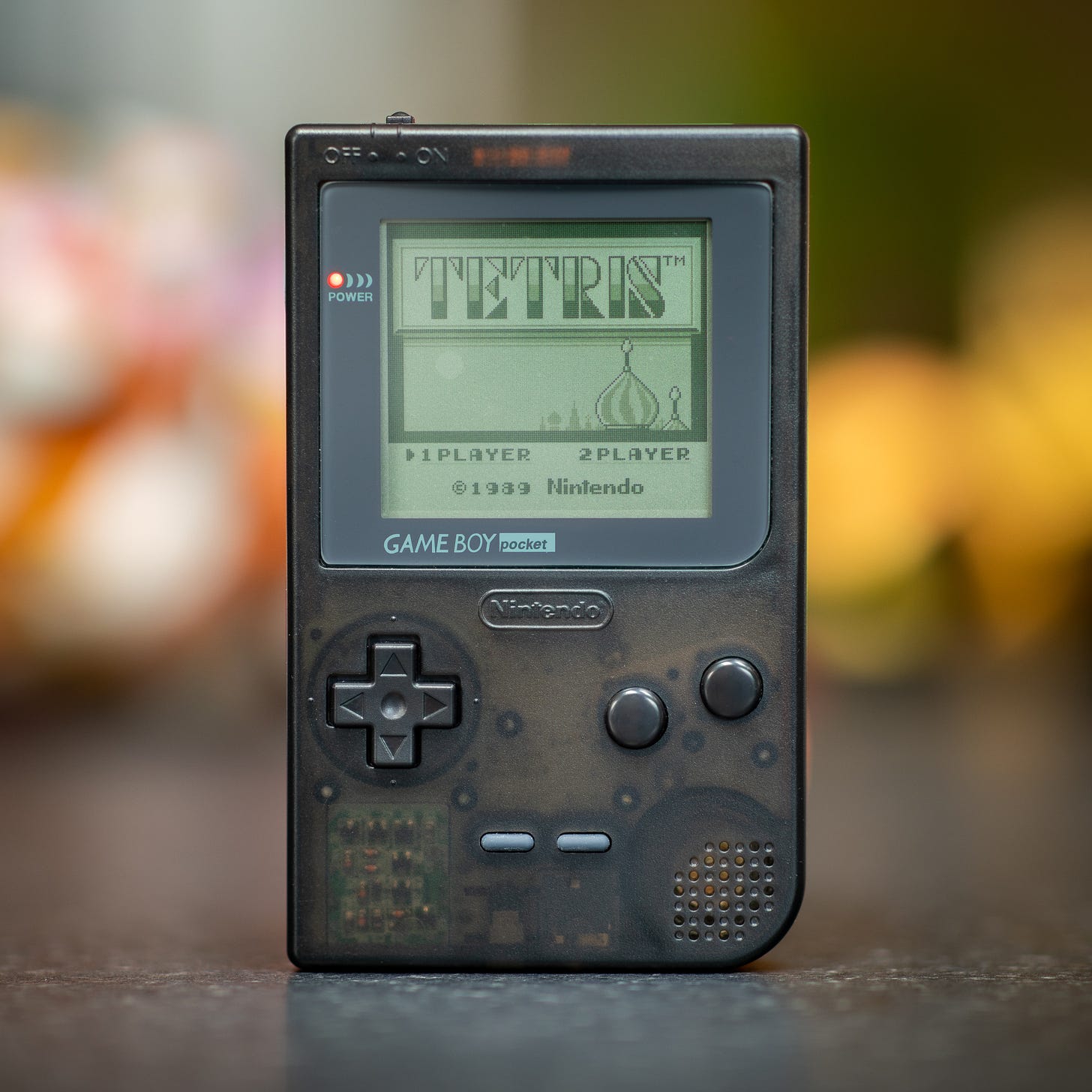 Nintendo GameBoy Pocket displaying Tetris