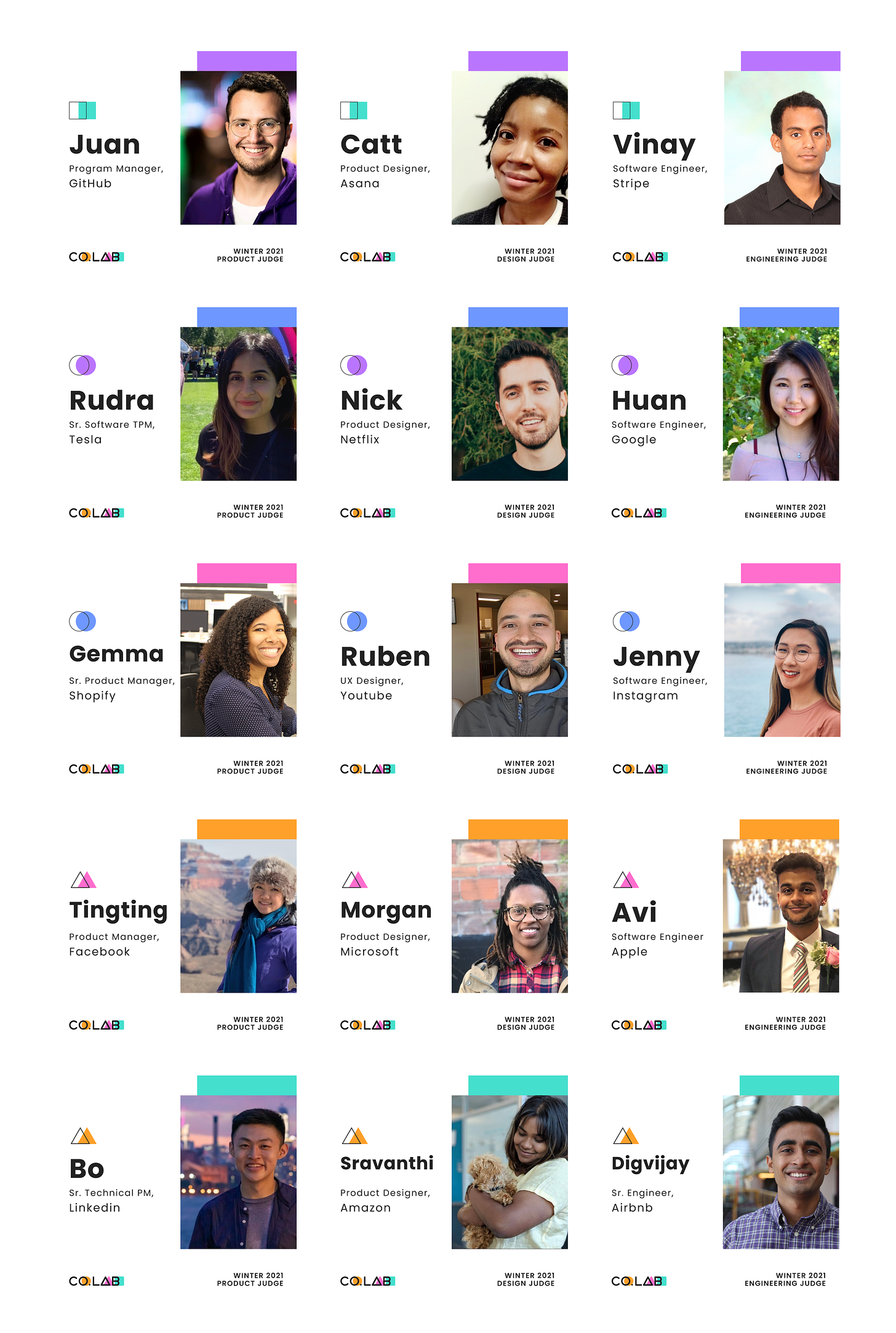 List of demo day judges with headshot photos
