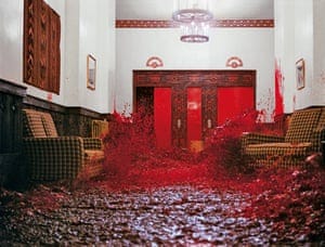 Blood gushes through elevator doors