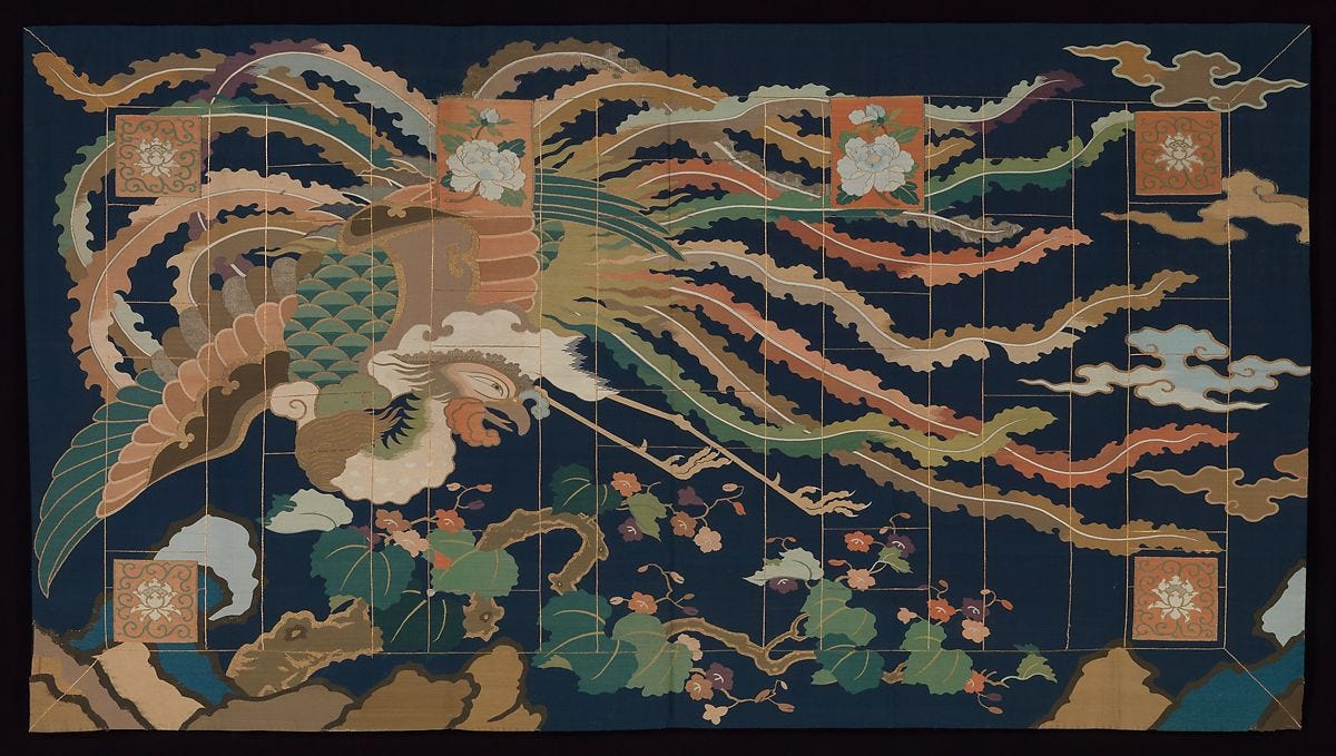 Buddhist Priest's Vestment (Kesa) with Phoenix, Silk and metallic thread tapestry, Japan 