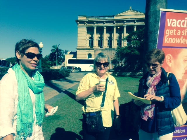 Representatives from Brisbane's own VAIS were on hand to give out information to parents and others. They have been volunteering for over 25 years on this issue.