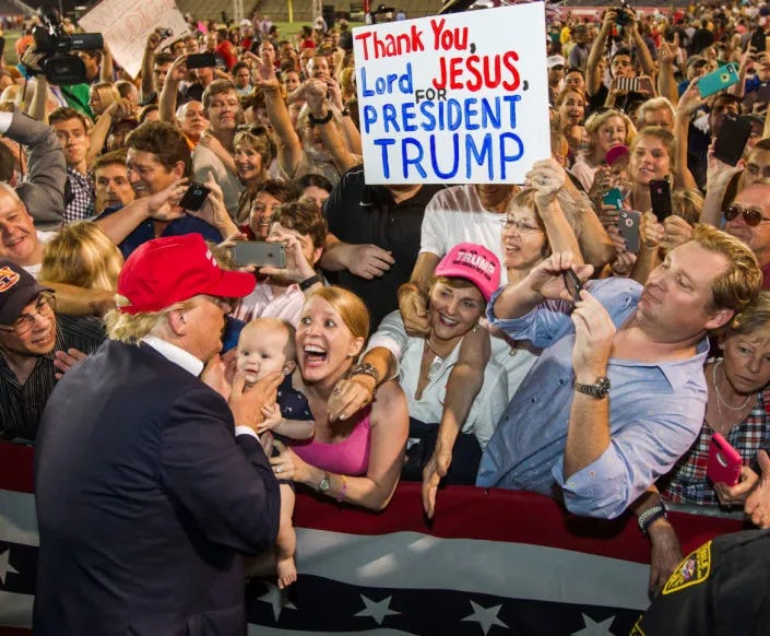 <div class="inline-image__caption"><p>Then-candidate Donald Trump greets supporters after his rally at Ladd-Peebles Stadium on August 21, 2015 in Mobile, Alabama.</p></div> <div class="inline-image__credit">Mark Wallheiser/Getty</div>