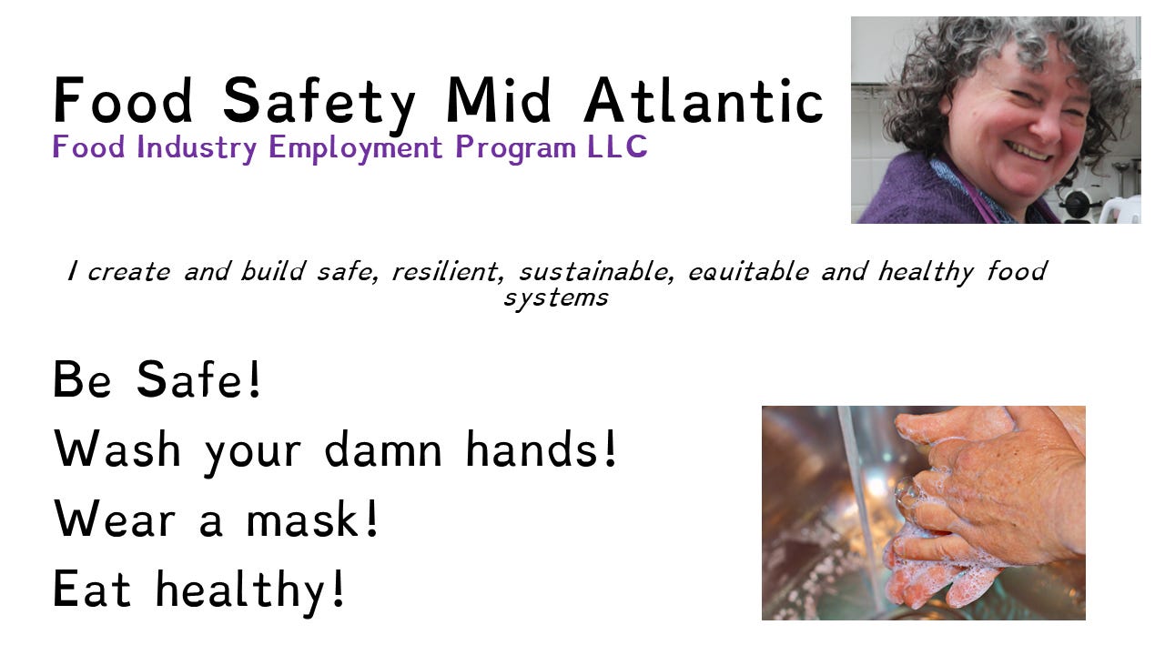 Promotional Image for Food Safety Mid Atlantic. Be safe! Wash your damn hands! Wear a mask! Eat healthy!