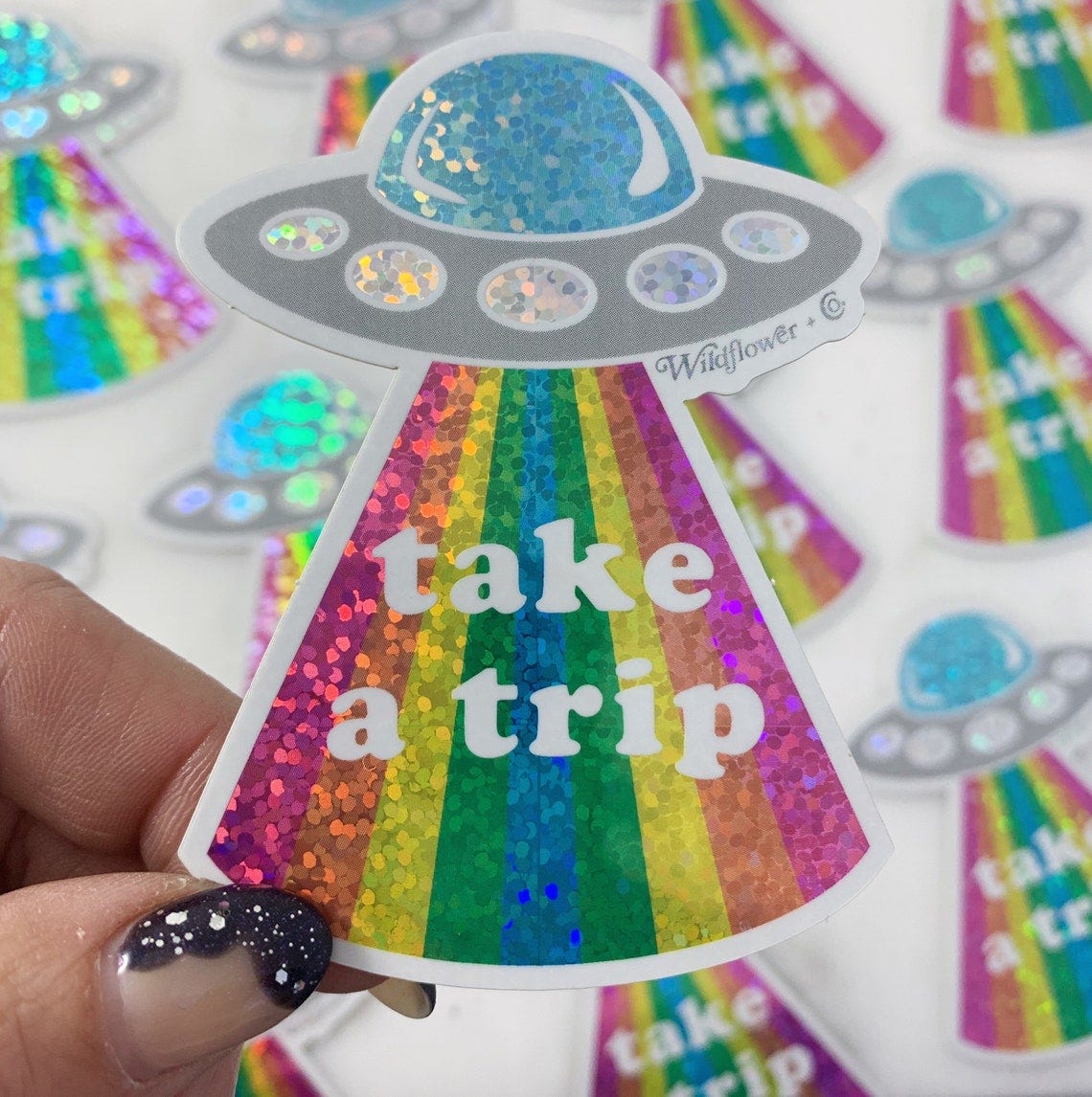 UFO Sticker Glitter Holographic Take a Trip Space | Etsy