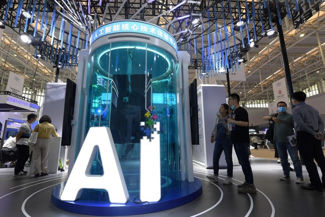 People view exhibits at the fifth World Intelligence Congress, a major artificial intelligence event in China, in Tianjin on May 20. China introduced its first ethical guidelines governing AI last week as it seeks to become the global industry leader by 2030. Photo: Xinhua
