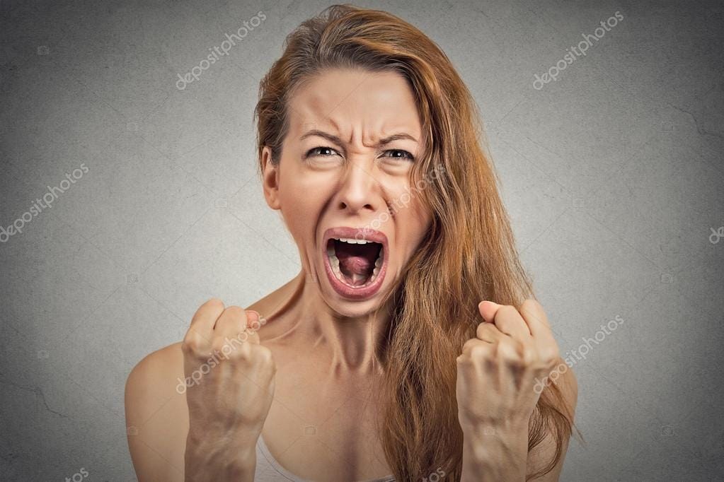 Angry young woman hysterical having nervous breakdown — Stock Photo, Image