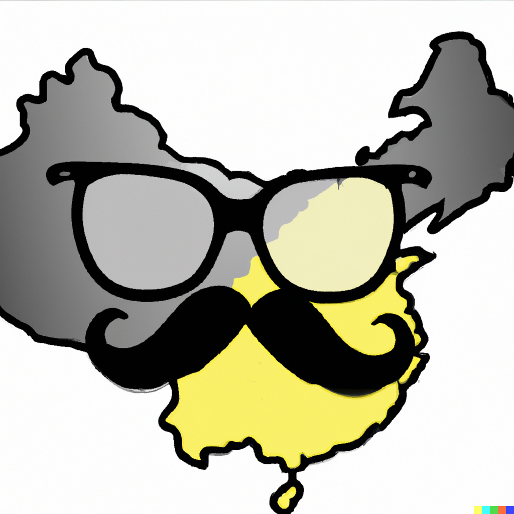 Map of China wearing a mustache and glasses,” as interpreted by OpenAI’s DALL-E