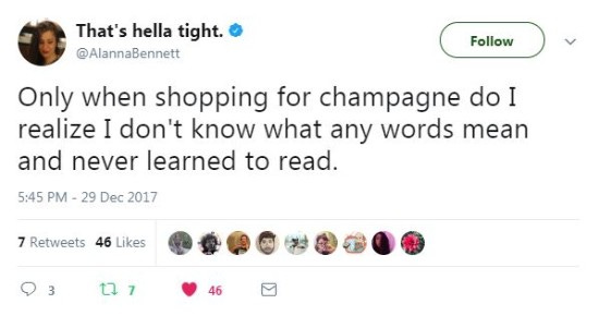 Screenshot of a funny tweet about champagne