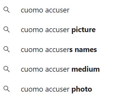 Google search suggestion showing people searching for cuomo accuser picture/photo