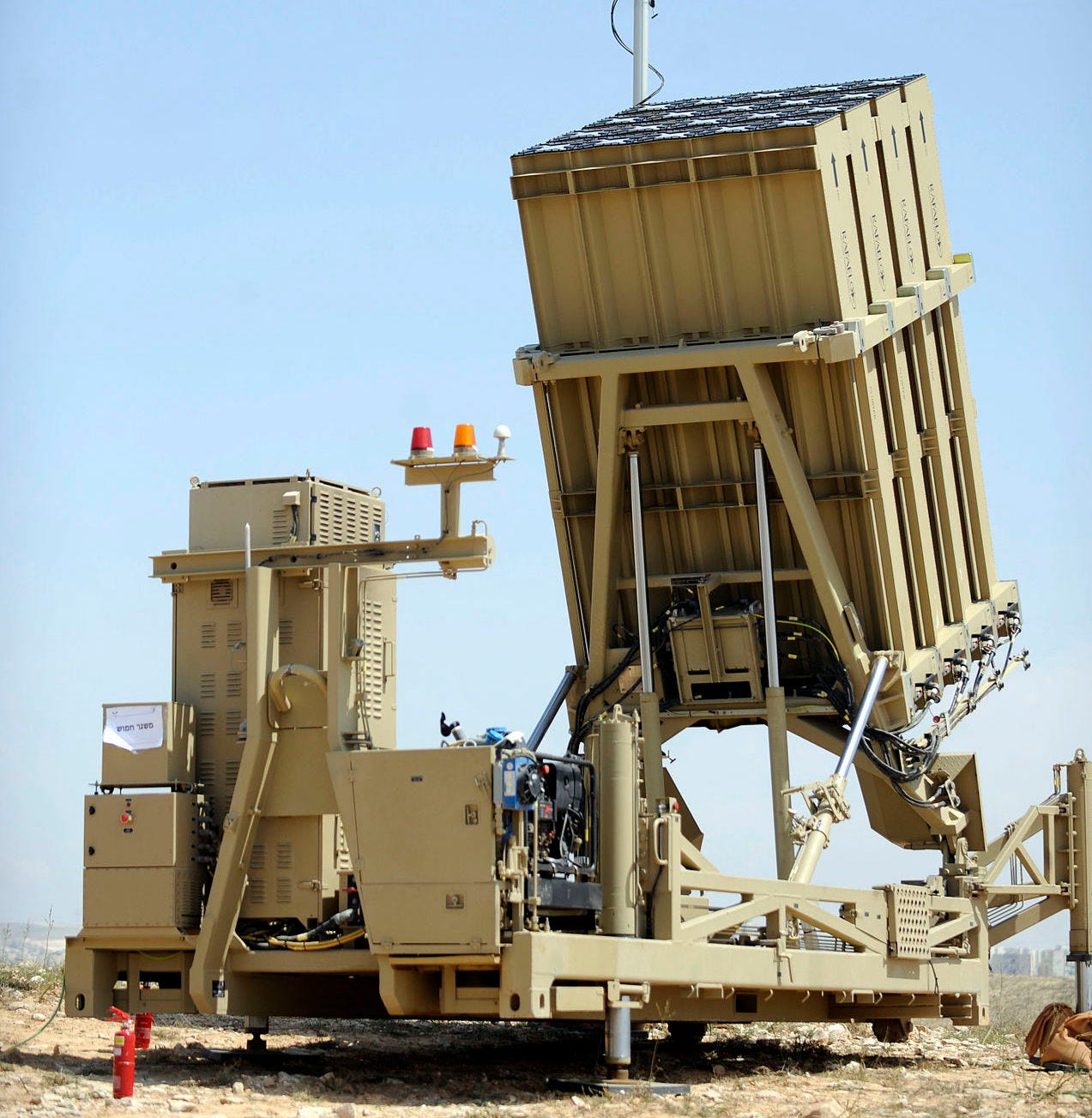A beige-colored piece of military machinery.