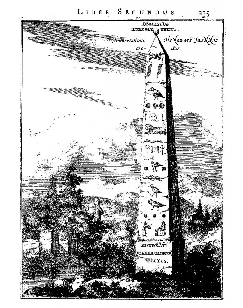 Hieroglyphic obelisk erected to honour Honoratus Ioannis, from Principis Christiani Archetypon Politicum, p. 235