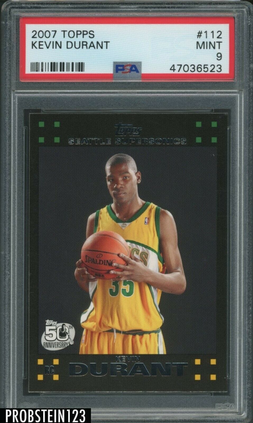 Image 1 - 2007-08-Topps-112-Kevin-Durant-Supersonics-RC-Rookie-PSA-9-034-LOOKS-GEM-034