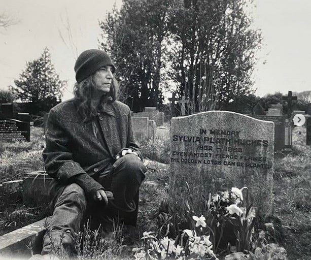 Dave Haslam on Twitter: "Patti Smith in Hepstonstall, West Yorkshire,  visiting Sylvia Plath's grave, in 2012. Photo: Tony Shanahan. My new book  is about #SylviaPlath in #Paris in 1956. Details and info