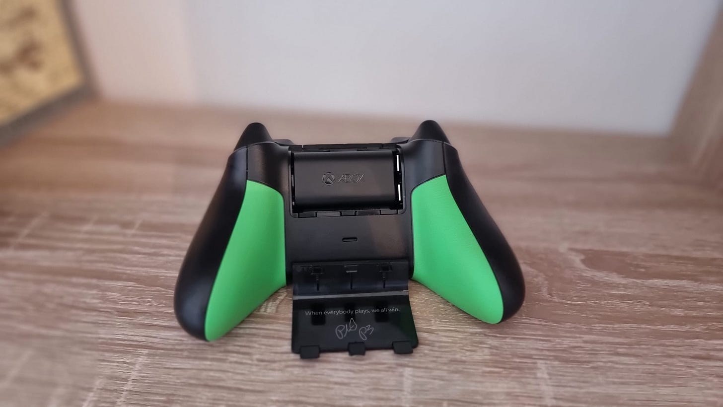 Xbox Play and Charge Kit inside an Xbox 20th Anniversary controller