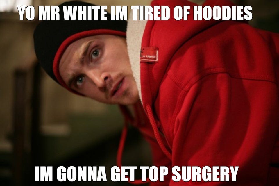 r/okbuddyhetero - jesse breakingbad gets top surgery :D (slideshow)