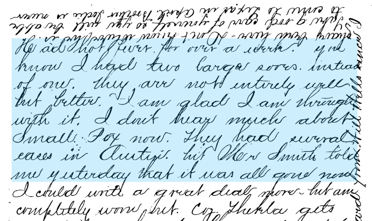Excerpt of handwritten letter by Irene Norris, 1891