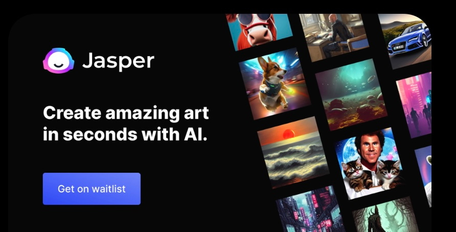 Ad for AI: "Create amazing art in seconds" with examples.