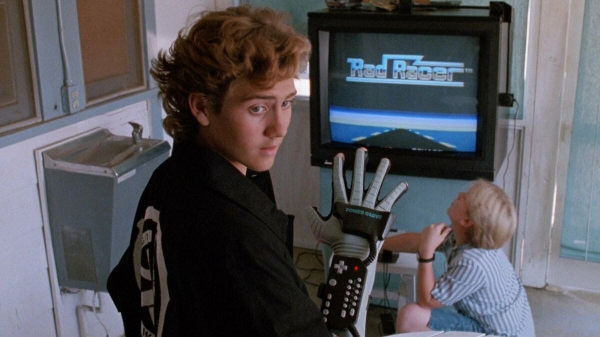 Screen cap from The Wizard. Rad Racer and the Power Glove.