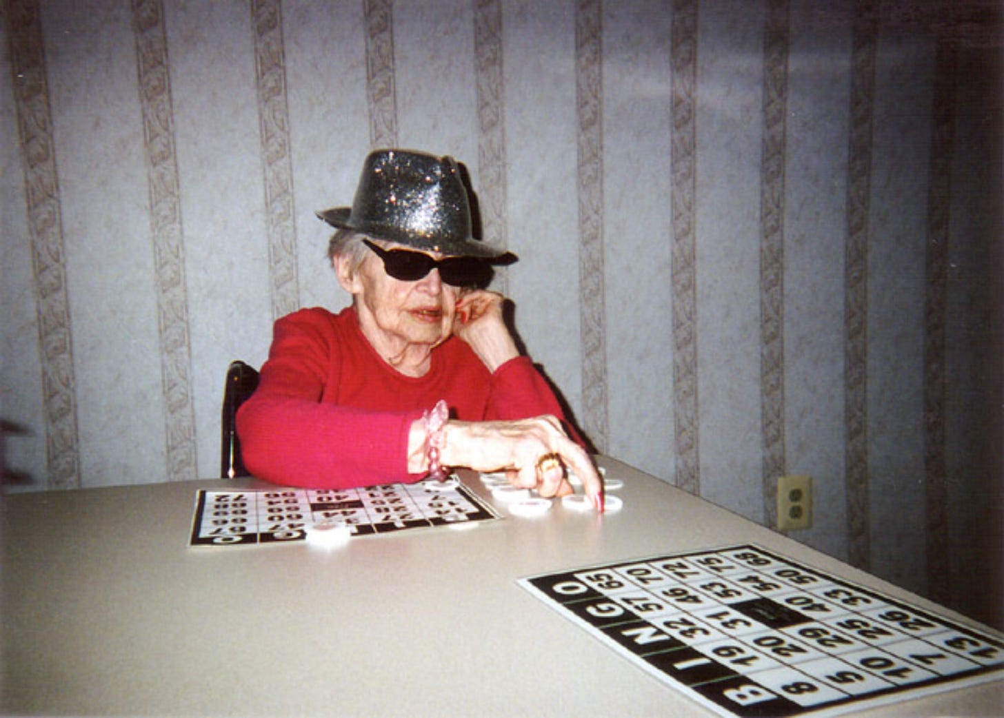 Nana playing bingo at the home.