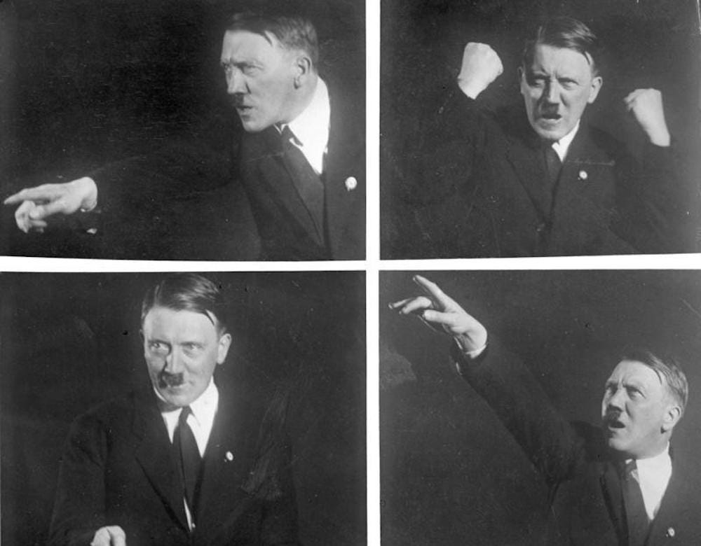 Photos of Adolf Hitler in "speech poses" taken by his photographer Heinrich Hoffman in a studio ...