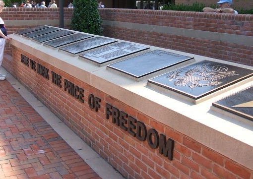 Plaques listing those who made the ultimate sacrifice with Wicomico County ties.