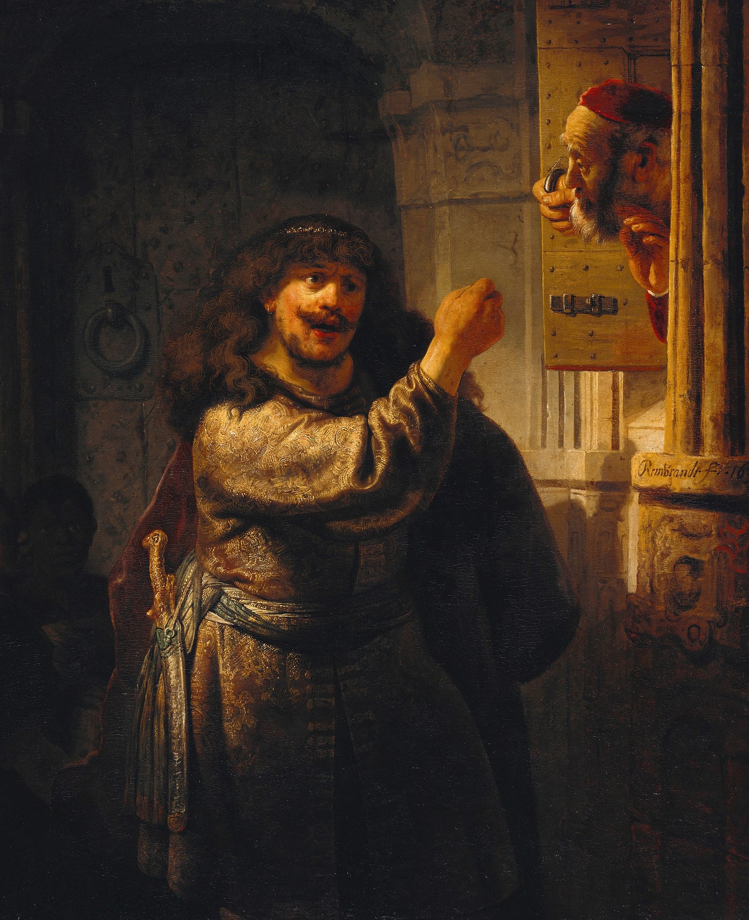 Samson Threatening His Father-in-Law (1635) by Rembrandt van Rijn (Dutch, 1606-1669)