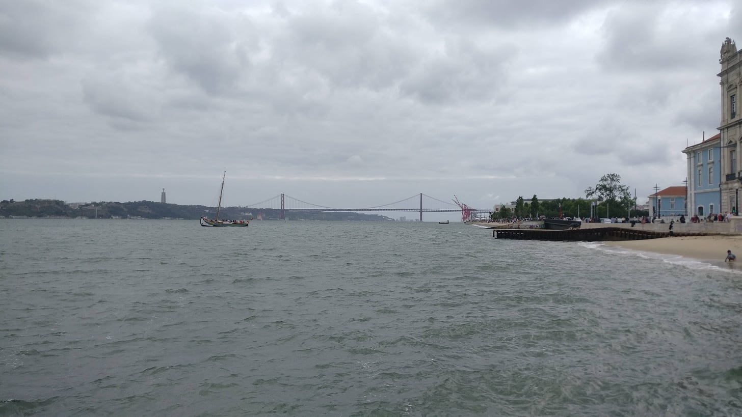 The waterfront in Lisbon, taken standing next to Cais das Colunas on a cloudy day (yesterday)