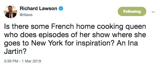Screenshot of a funny tweet about French Ina Garten