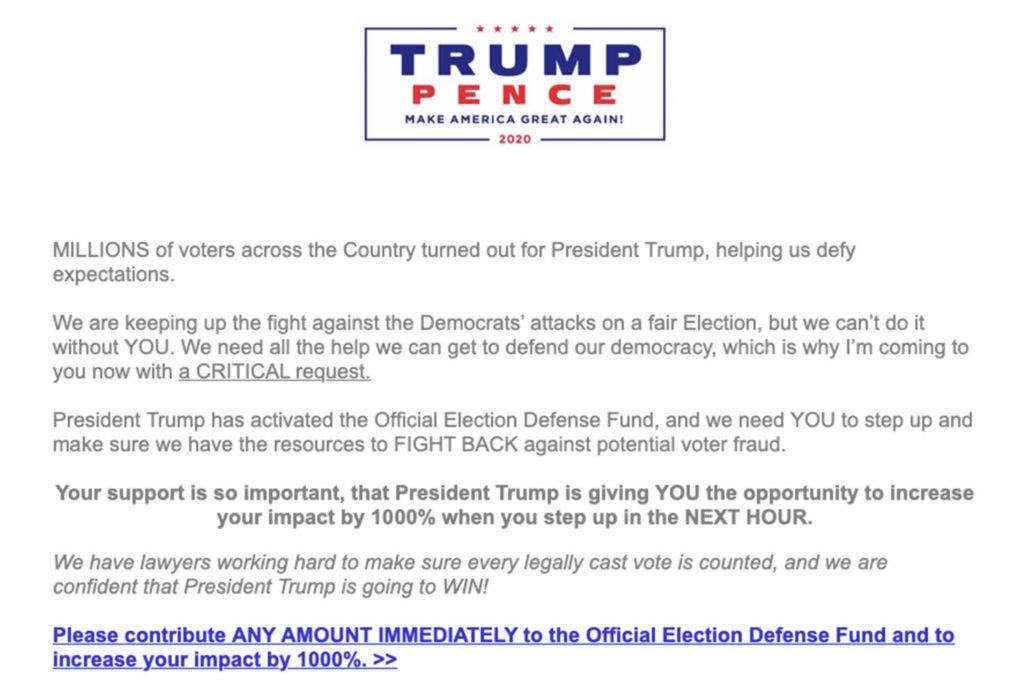 Trump fundraising email