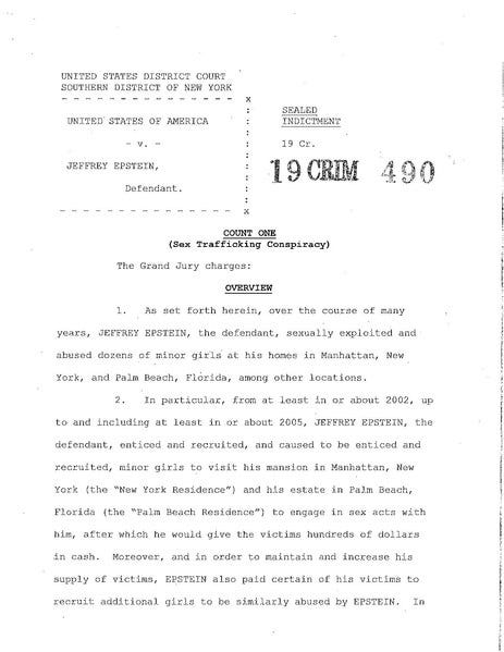 The first page of the indictment