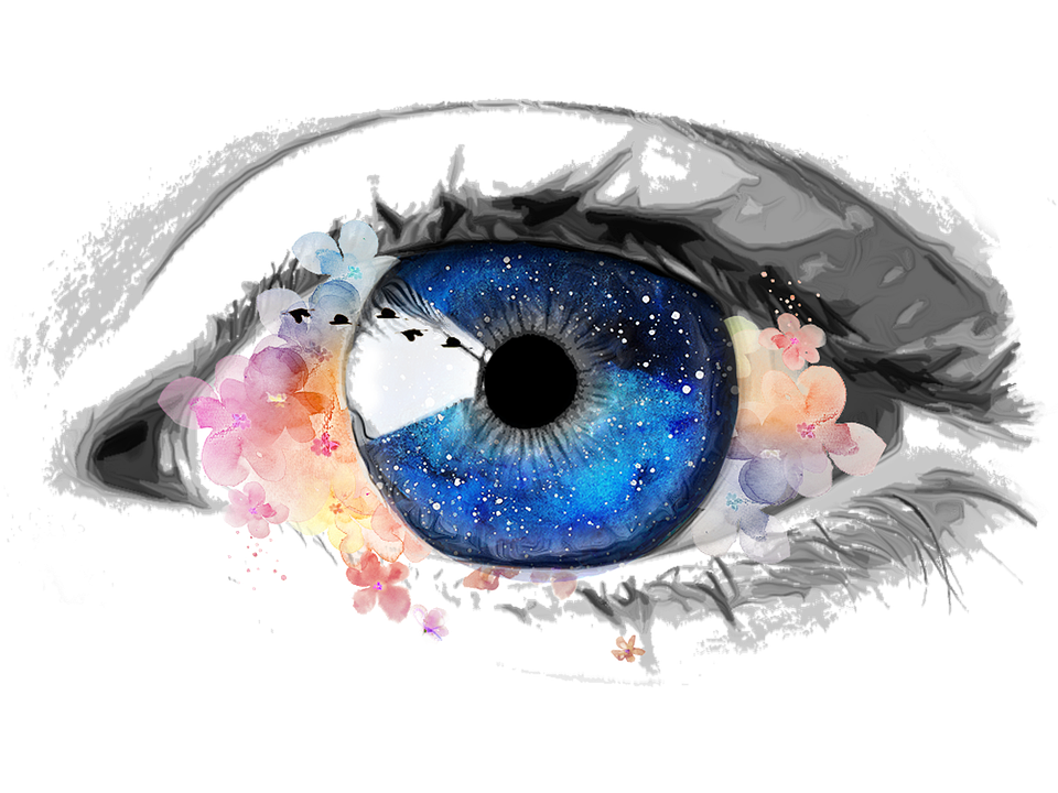 Eye, Creative, Galaxy, Collage, Flowers, Paint
