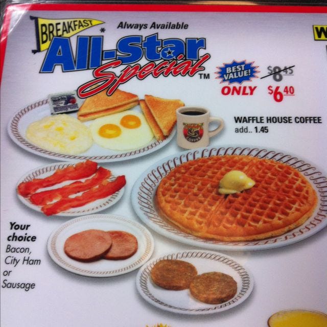All star breakfast @ Waffle House - My Favorite at the Waffle House |  Breakfast waffles, Food, Waffle house