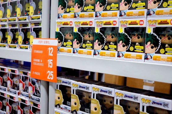 Funko Pops are collectable toys that look very similar to bobbleheads, typically depicting TV characters, movie stars, musicians, mascots, and athletes.