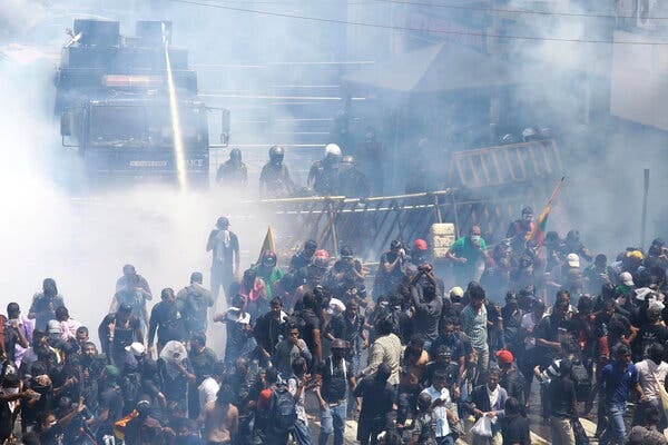 The police using tear gas and water cannons to disperse protesters on Saturday in Colombo, Sri Lanka’s capital.