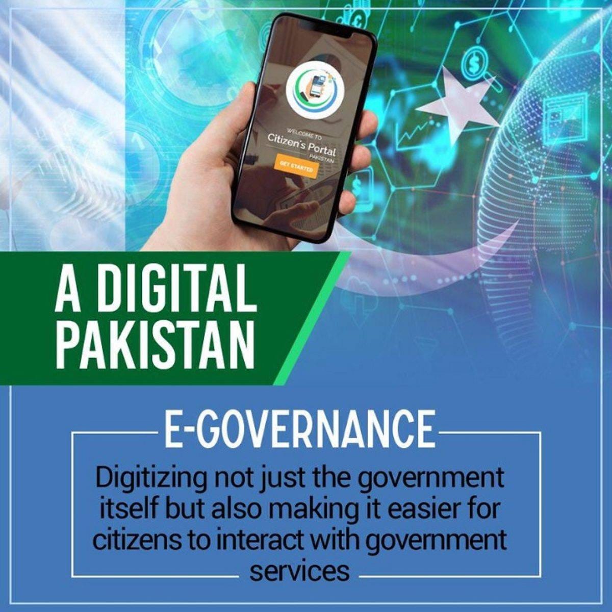 Image may contain: one or more people, text that says "Citizen's EL.COMET VELC Portal T STARTES A DIGITAL PAKISTAN E-GOVERNANCE Digitizing not just the government itself but also making it easier for citizens to interact with government services"