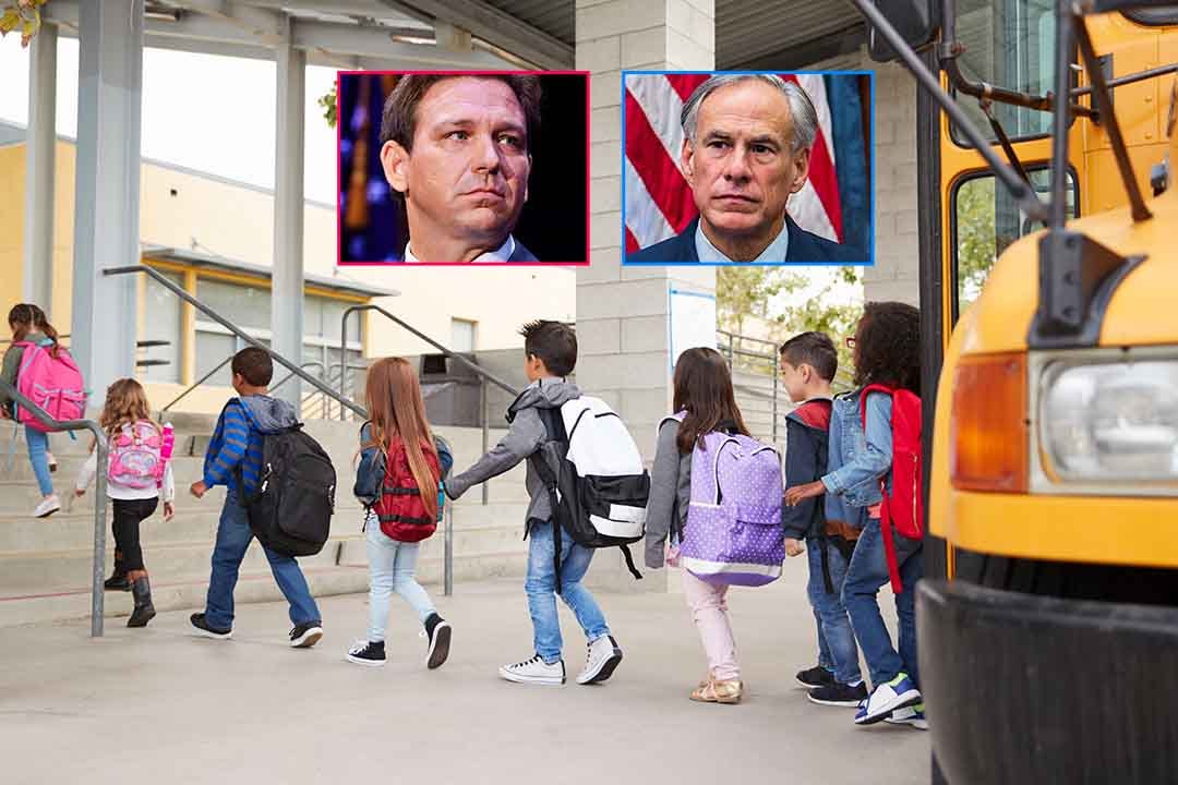 DeSantis and Abbott send busloads of kindergarten age children to help tally votes in the Arizona gubernatorial election.