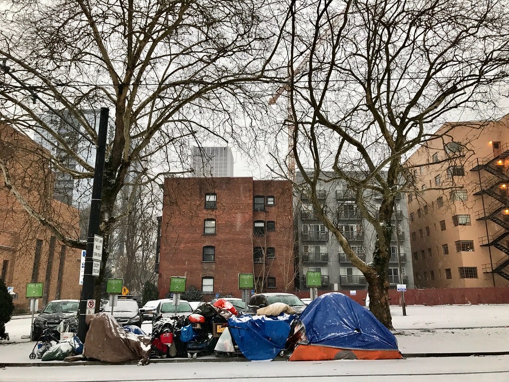 Tent city on the streets of Portland. 2017