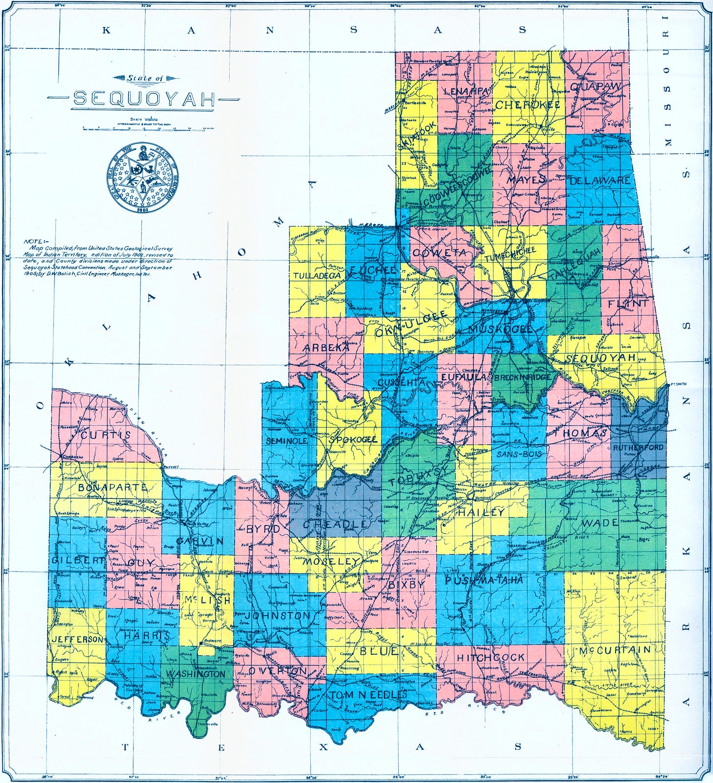 Official Map of State of Sequoyah Counties