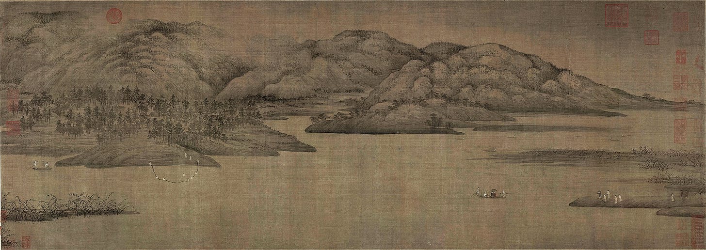 Xiao and Xiang Rivers (潇湘图). Part of a handscroll, ink and color on silk, Palace Museum, Beijing.