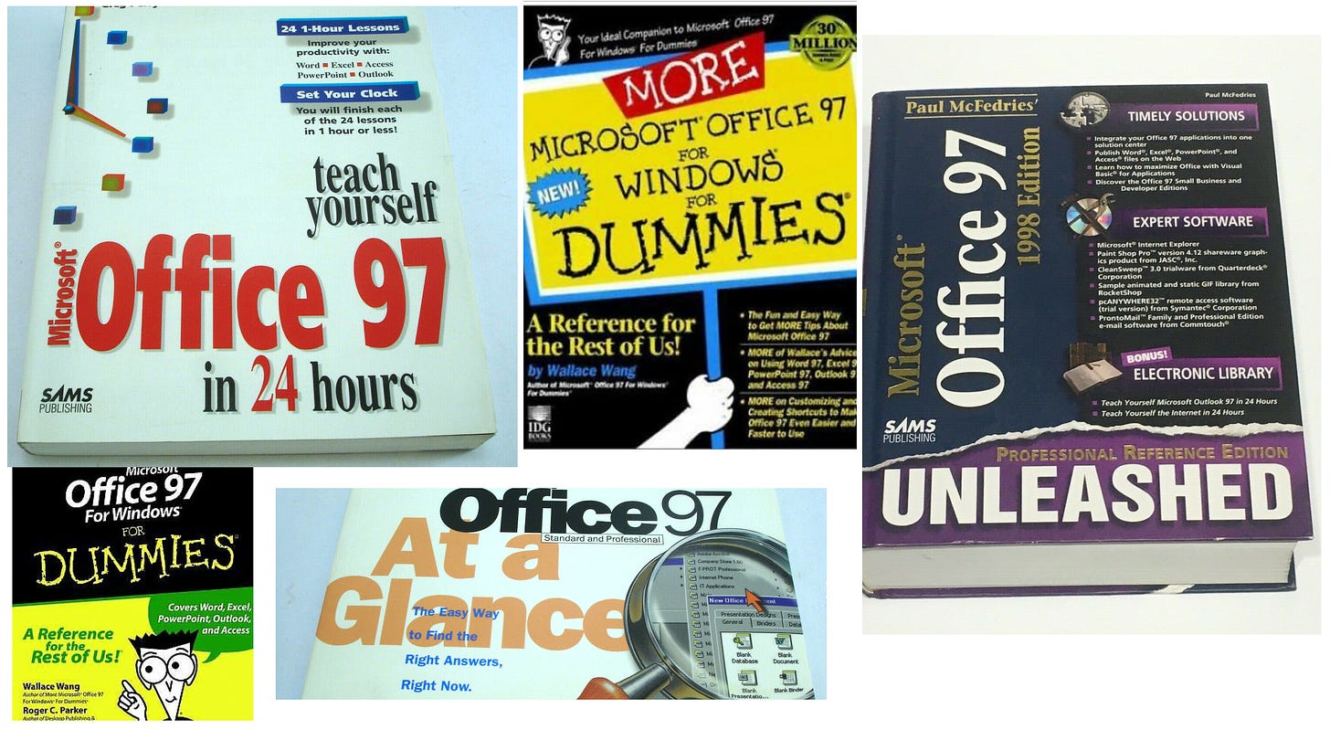 Assortment of large books each more than 600 pages for using Microsoft Office 97