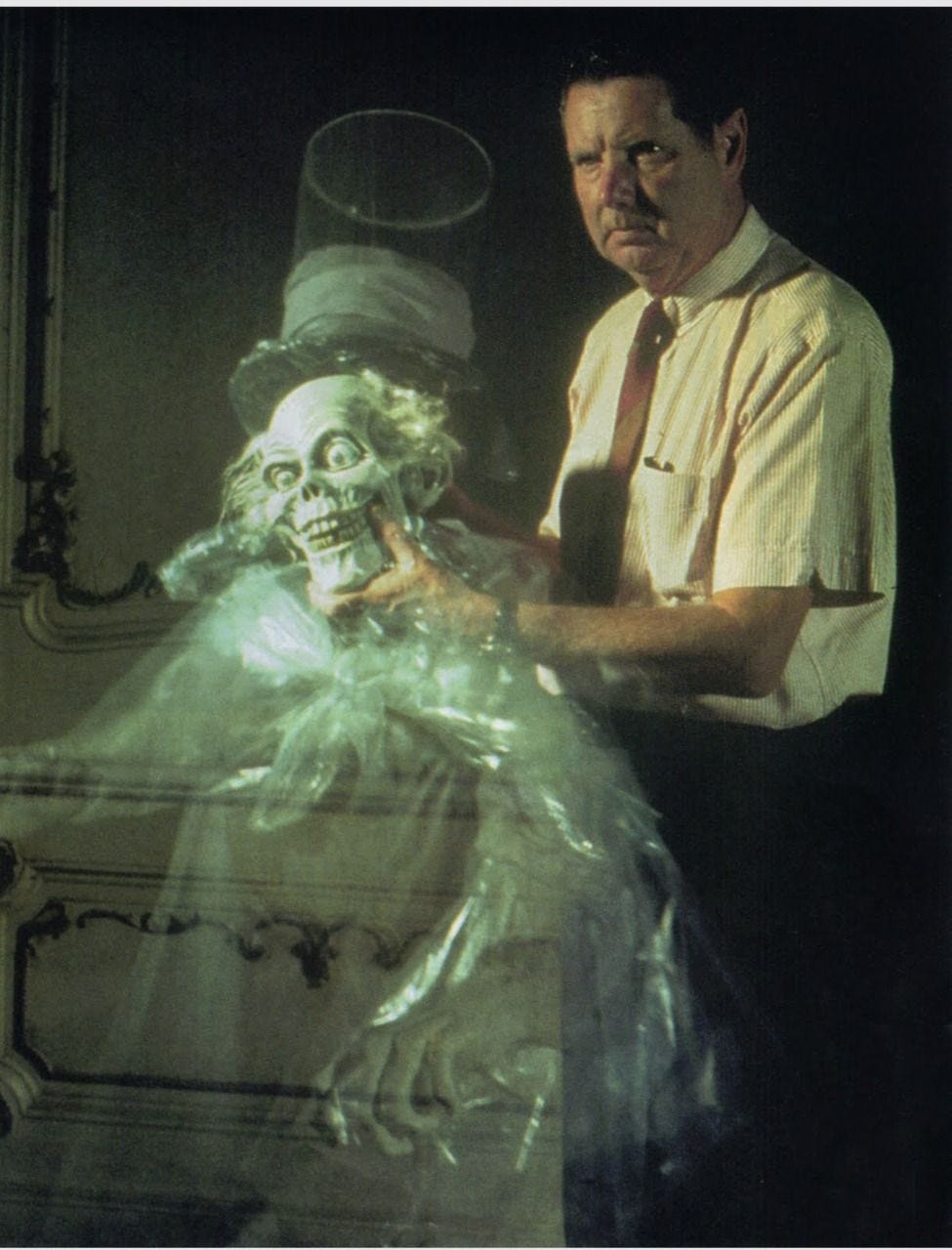 Yale Gracey posing with the infamous Hatbox Ghost for a promotional  photoshoot. | Disney haunted mansion, Hatbox ghost, Haunted mansion  disneyland