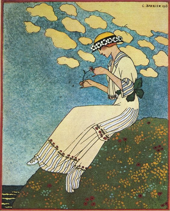 Au Jardins des Hesperides. Poiret dress illustrated by Georges Barbier for Gazette du Bon Ton, 1913.