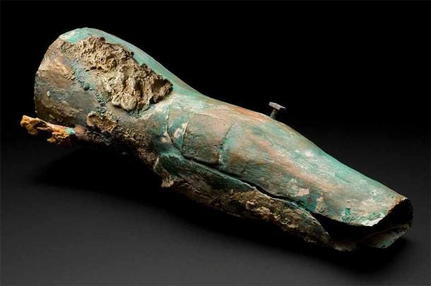 Plaster copy of the Capua leg which dates back to about 300 BC and was excavated from a tomb near Capua. (Science Museum, London / CC BY 4.0)