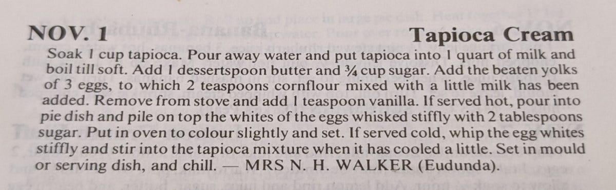 The recipe for Tapioca Cream