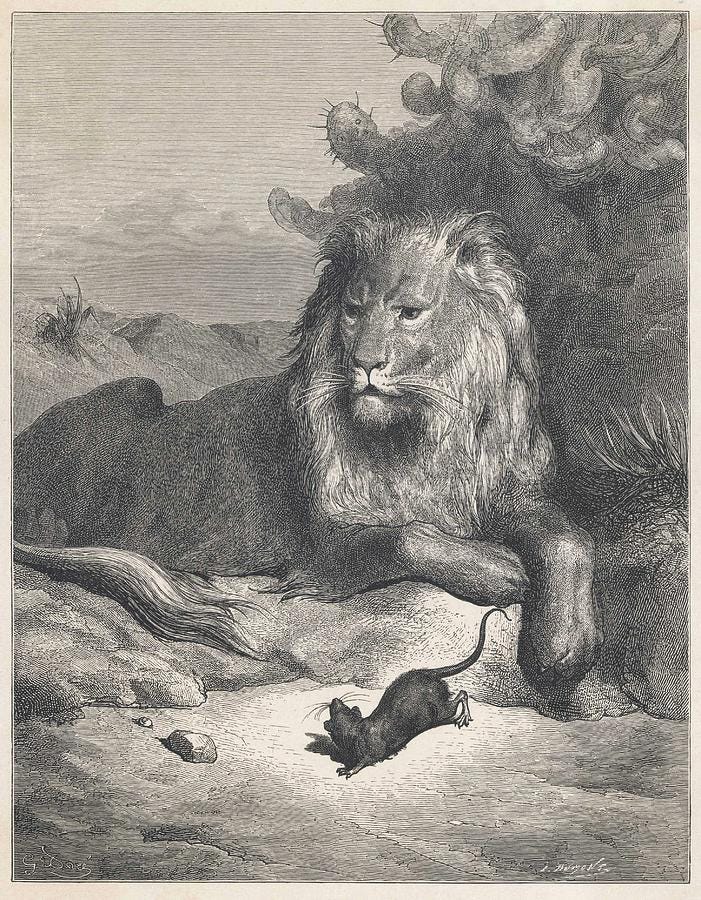 The Lion And The Mouse Drawing by Mary Evans Picture Library