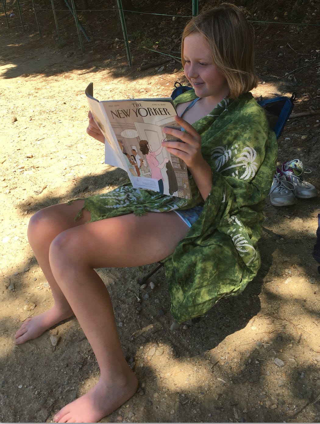 Eleven-year-old reading The New Yorker at Walden Pond