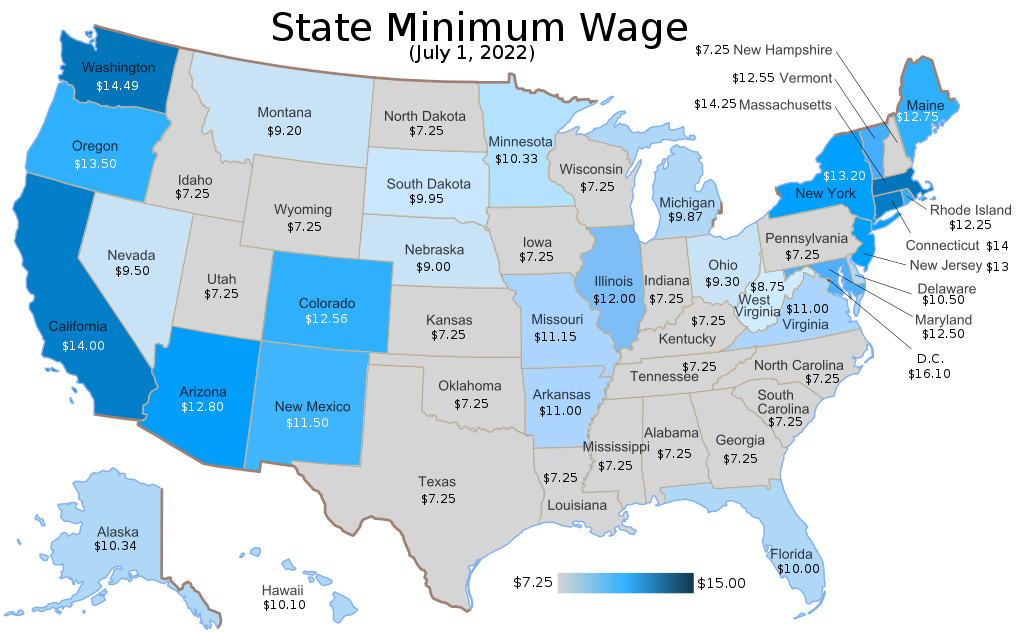Map of US minimum wage by state.svg