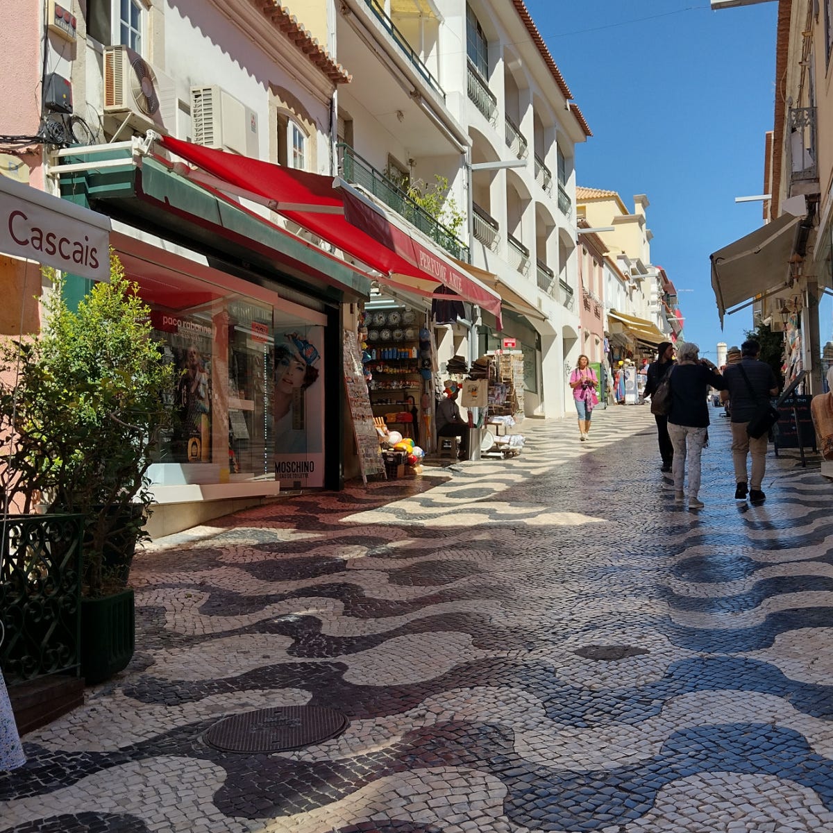 Shops along a street in Cascais Portugal